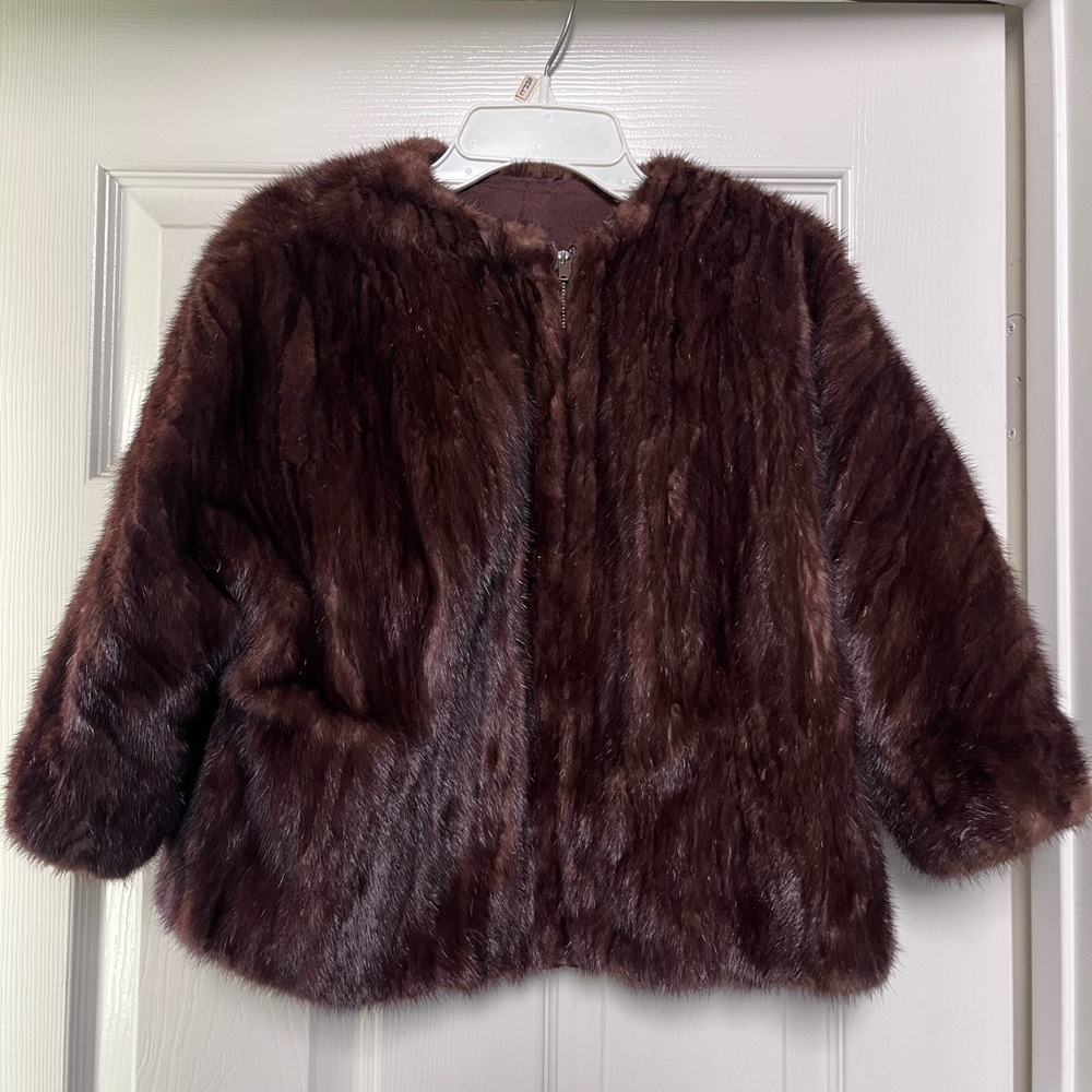 Women’s rich brown fur cropped jacket